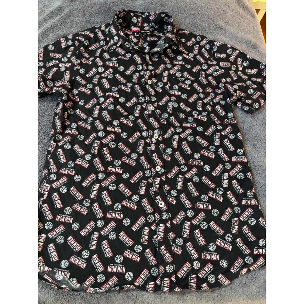 Marvel Graham & Co Iron Man Slim Fit Button Down Shirt Mens Small Black Cotton